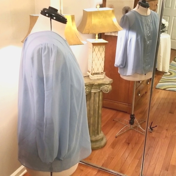 TALBOTS 2 piece blue blouse with sequin accents with a spaghetti strap camisole - Picture 5 of 12